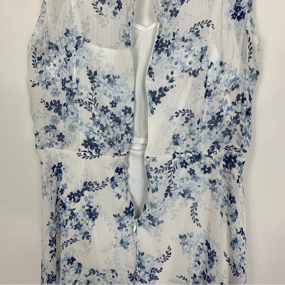 Calvin Klein High Low Midi Dress White Blue Floral Print Size 8 - Picture 8 of 12
